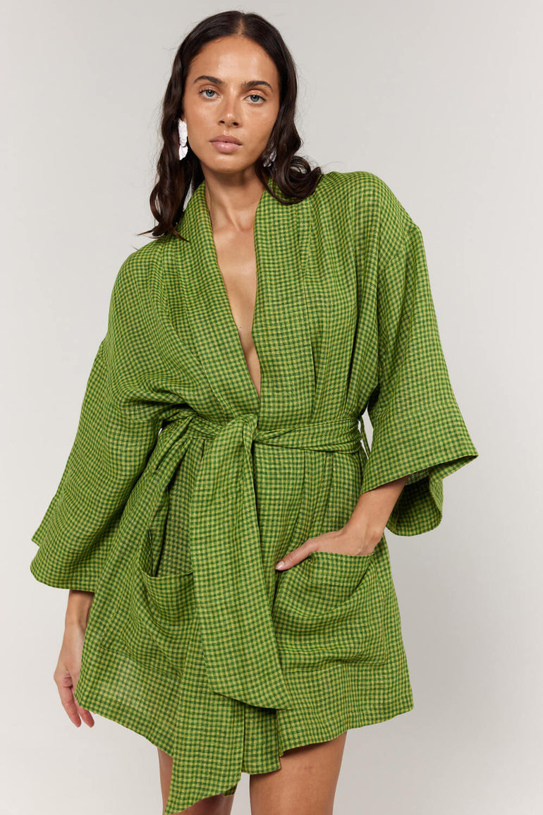 La Bohème Girls Nirvana Robe Dress Green Gingham