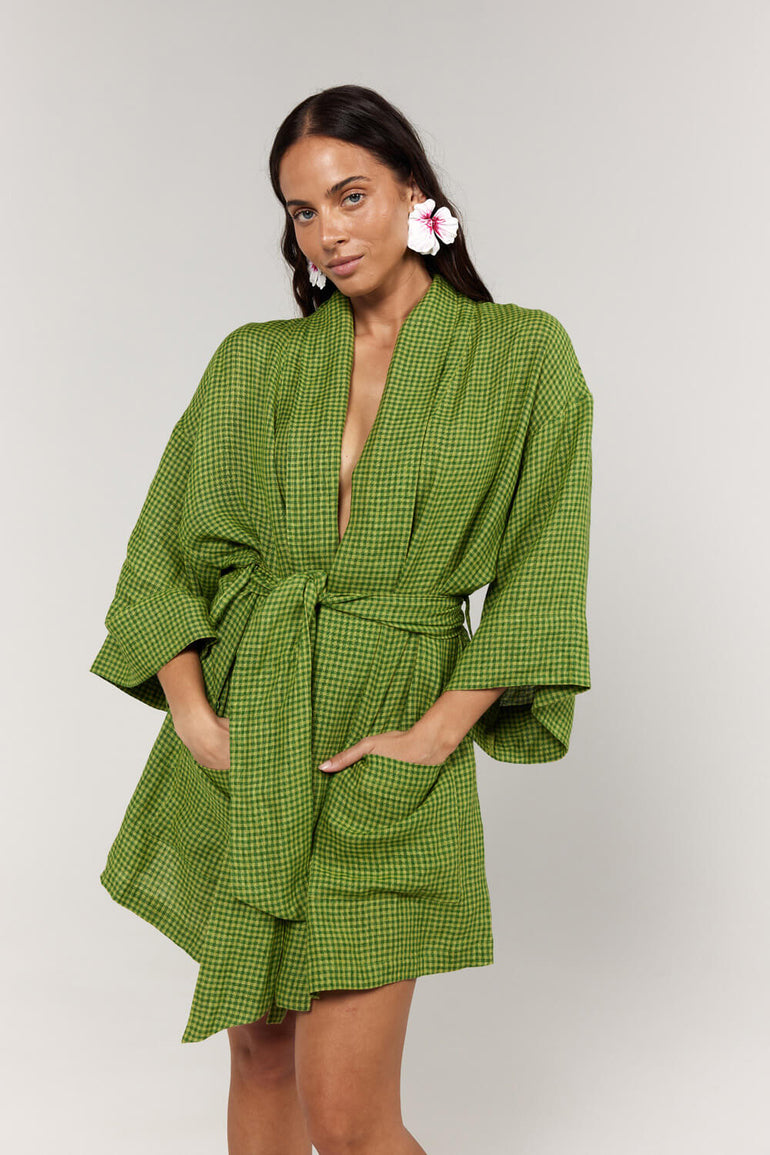 La Bohème Girls Nirvana Robe Dress Green Gingham