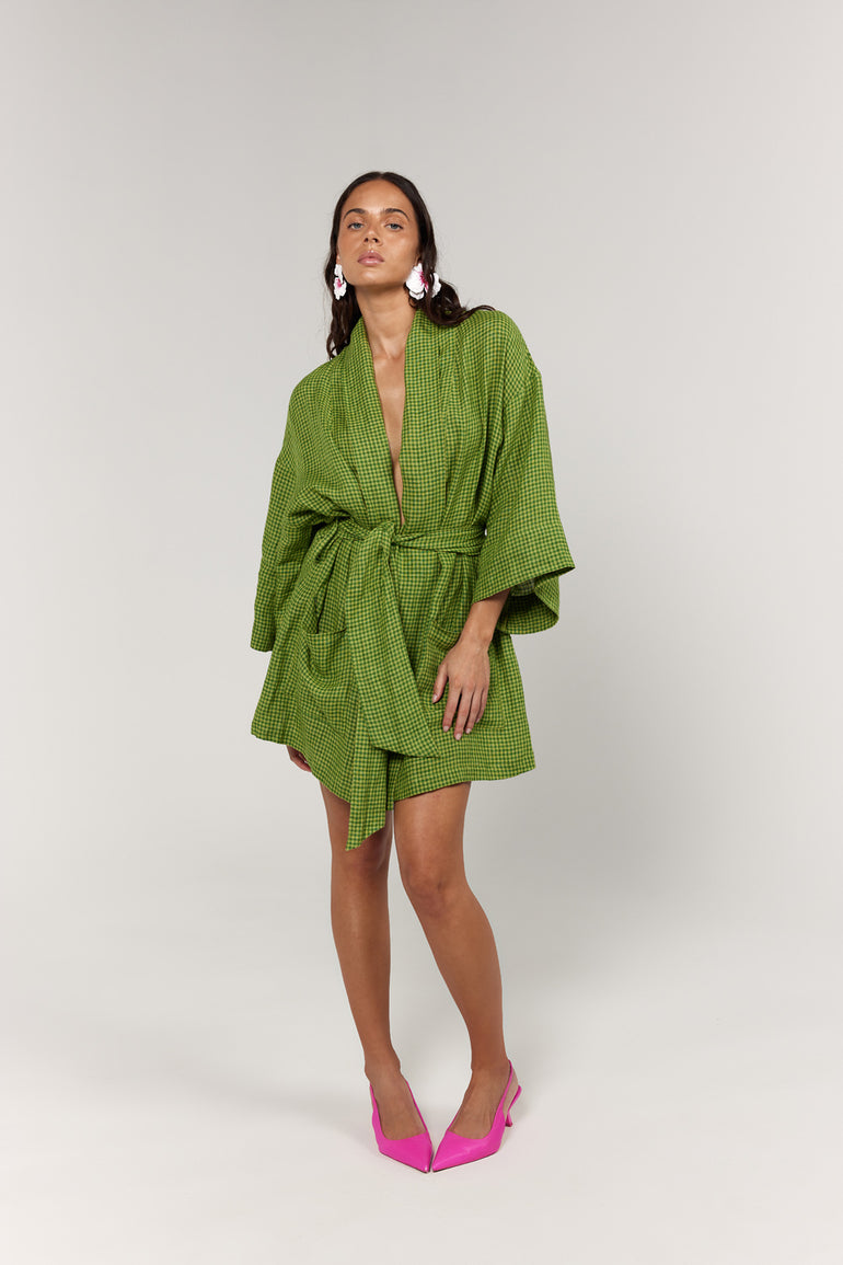 La Bohème Girls Nirvana Robe Dress Green Gingham