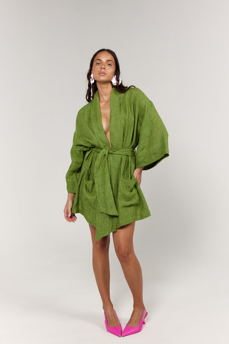 La Bohème Girls Nirvana Robe Dress Green Gingham