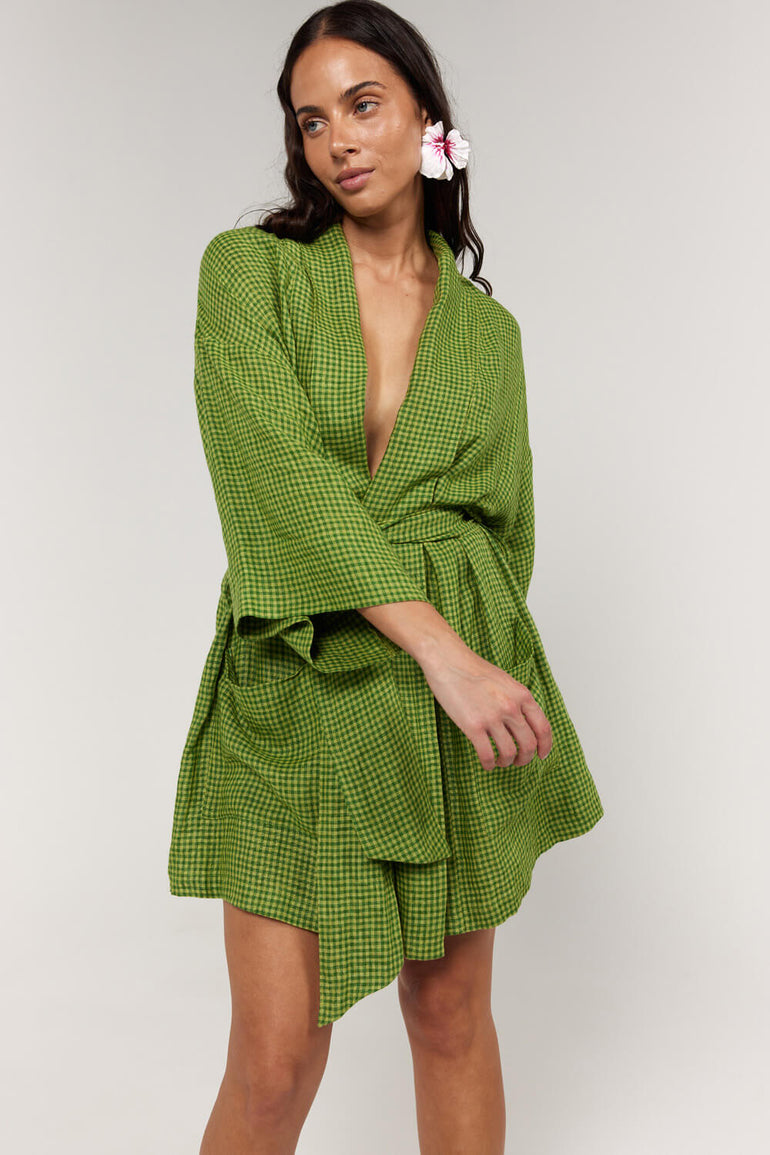 La Bohème Girls Nirvana Robe Dress Green Gingham