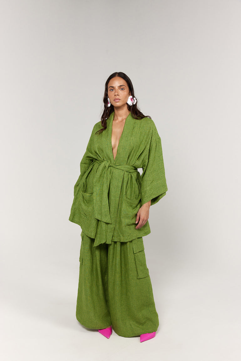 La Bohème Girls Nirvana Robe Dress Green Gingham