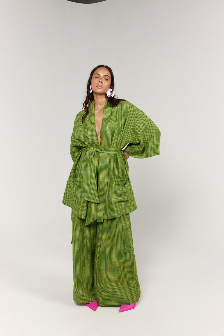 La Bohème Girls Nirvana Robe Dress Green Gingham