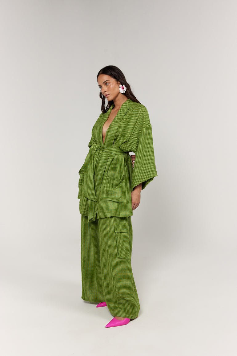 La Bohème Girls Nirvana Robe Dress Green Gingham