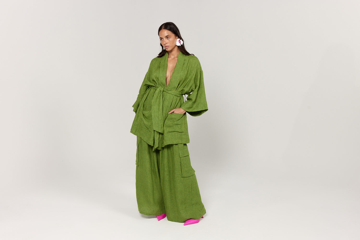 La Bohème Girls Nirvana Robe Dress Green Gingham