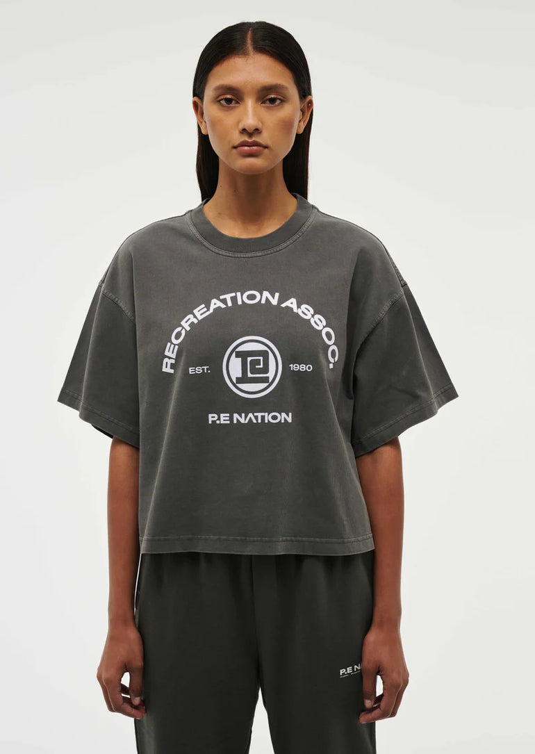 PE Nation Throwback Boxy Short Sleeve Tee Gunmetal