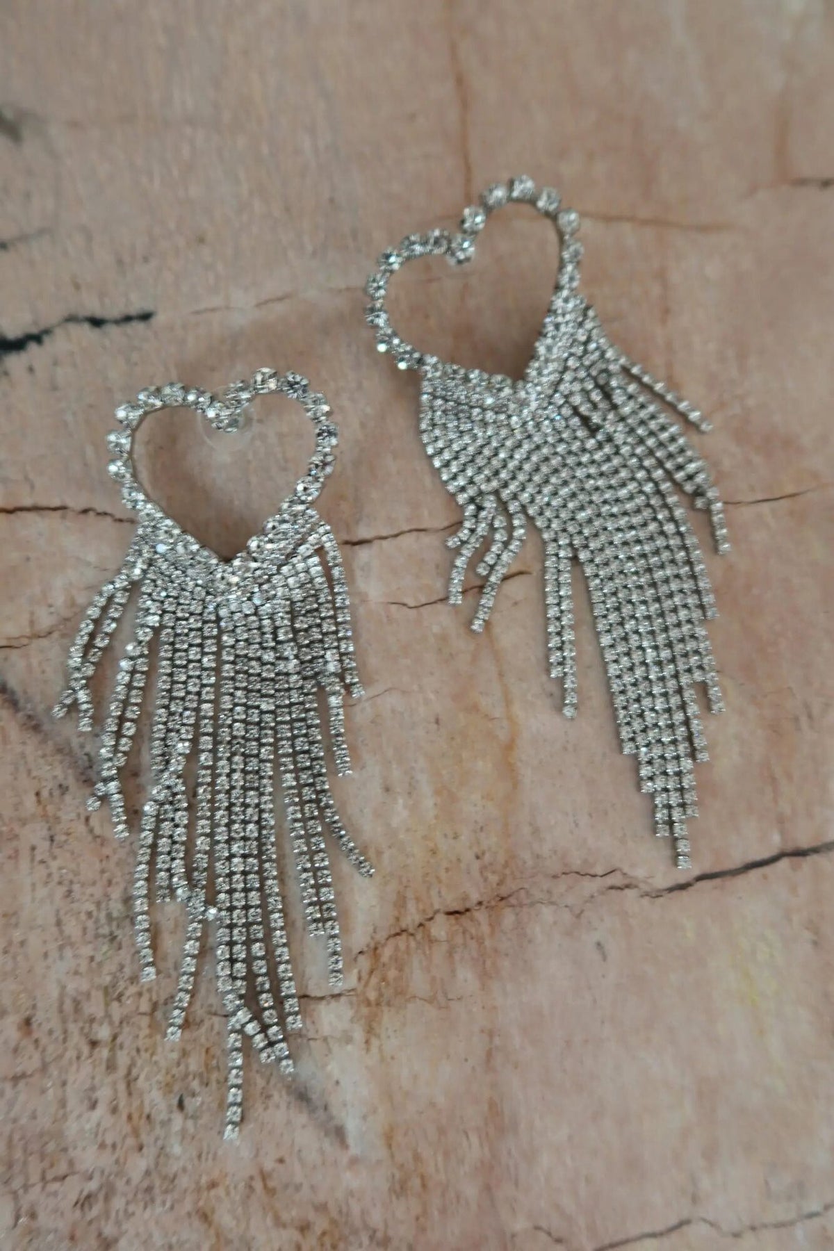 La Bohème Girls Disco Rain Earrings – rhinestone tassel drop earrings on stone