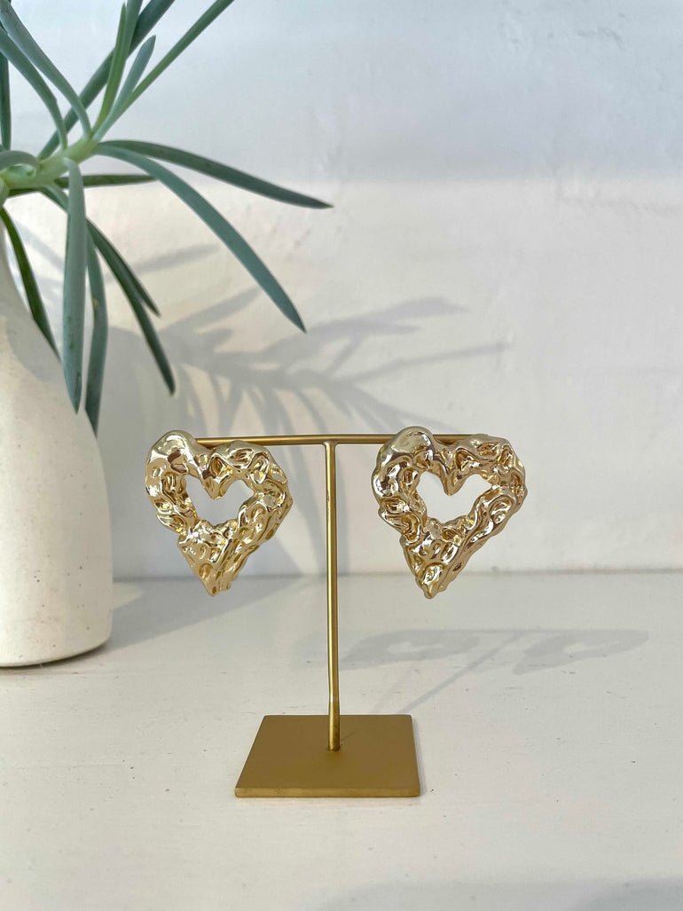 La Bohème Girls Minerva Gold Textured Heart Earrings