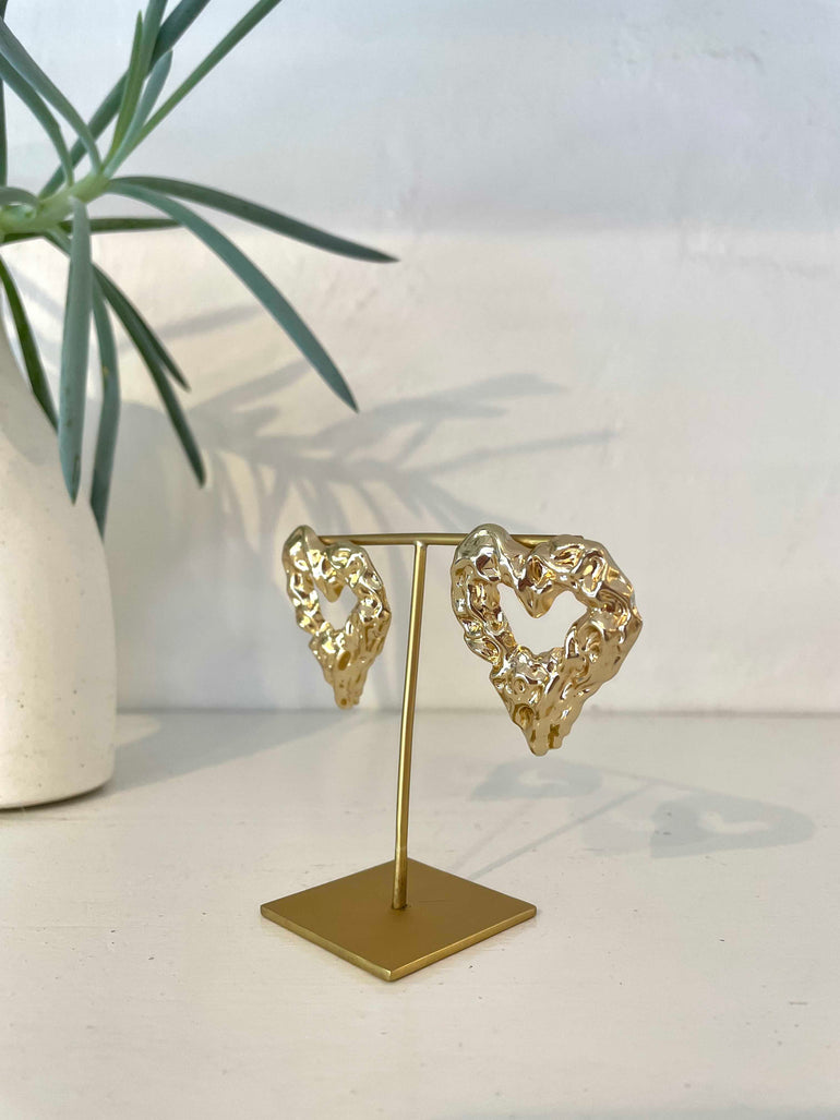 La Bohème Girls Minerva Gold Textured Heart Earrings