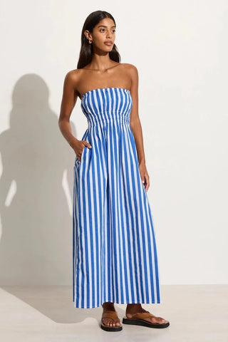 Faithfull The Brand Le Bon Midi Dress Bayou Stripe Cobalt