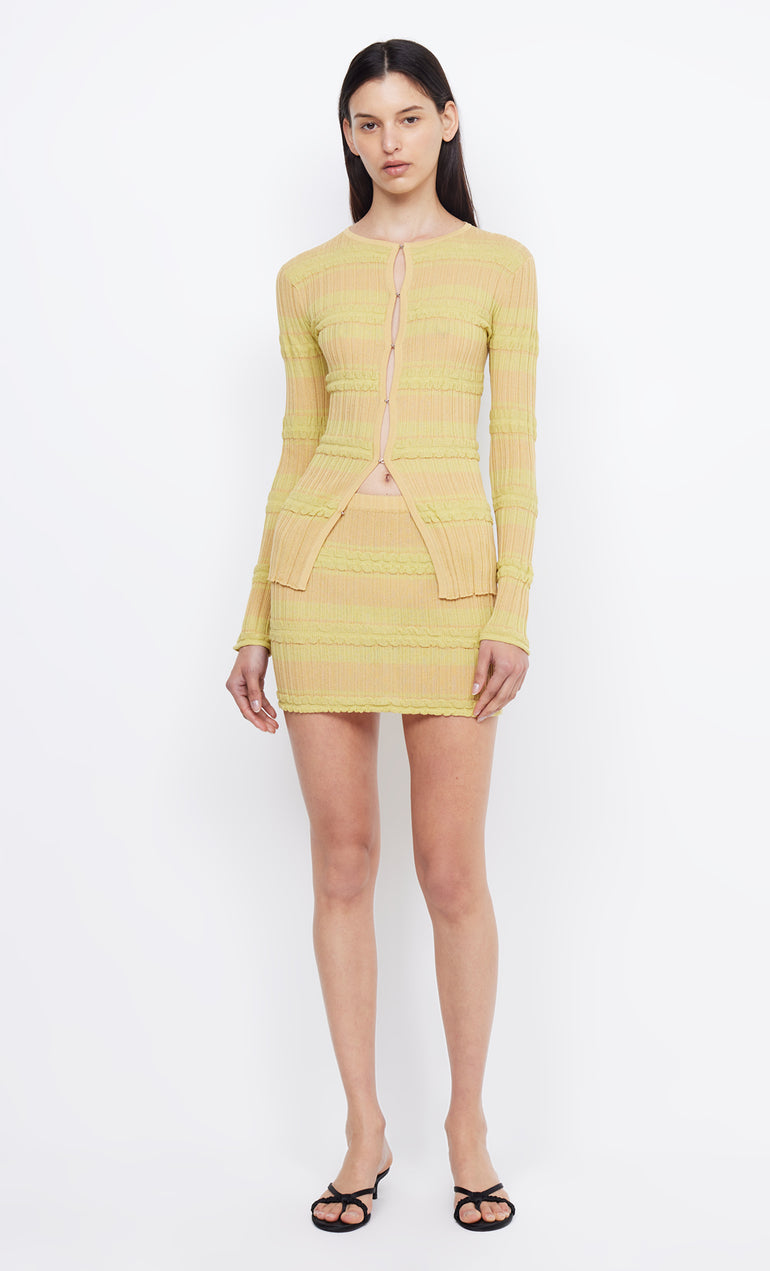 Bec & Bridge Scrunchie Knit Mini Skirt Spliced Citron