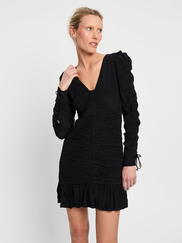 Kivari Scarlett Gathered Mini Dress Black