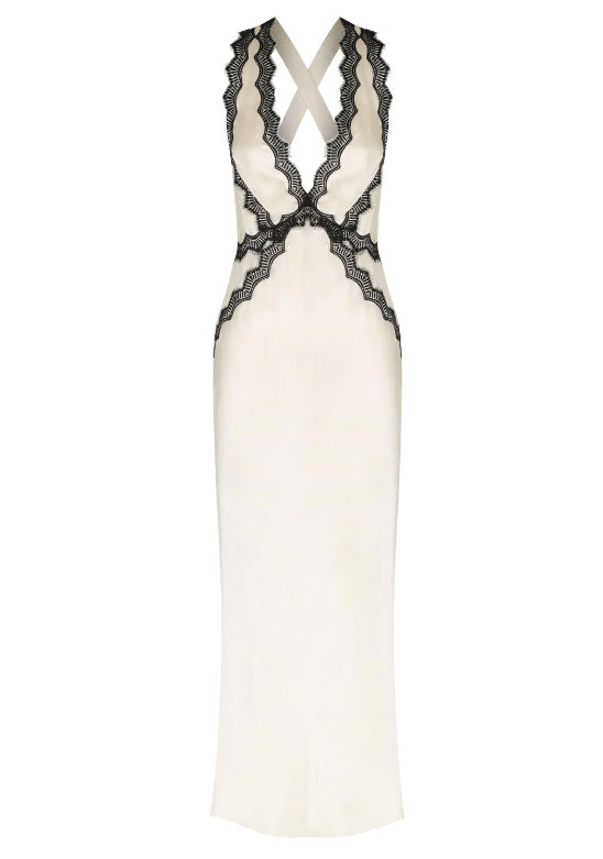 Shona Joy Camille Lace Cross Back Midi Dress Cream Black