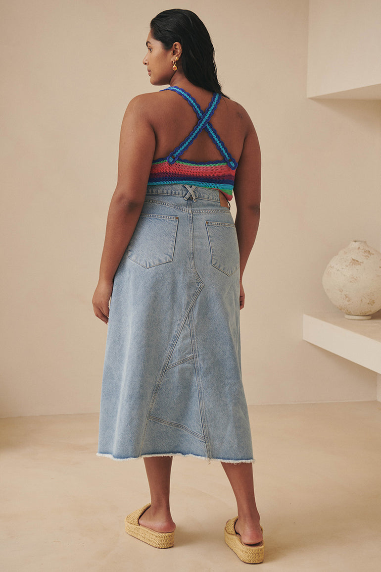 Spell Eve Denim Skirt Sun Washed Blue