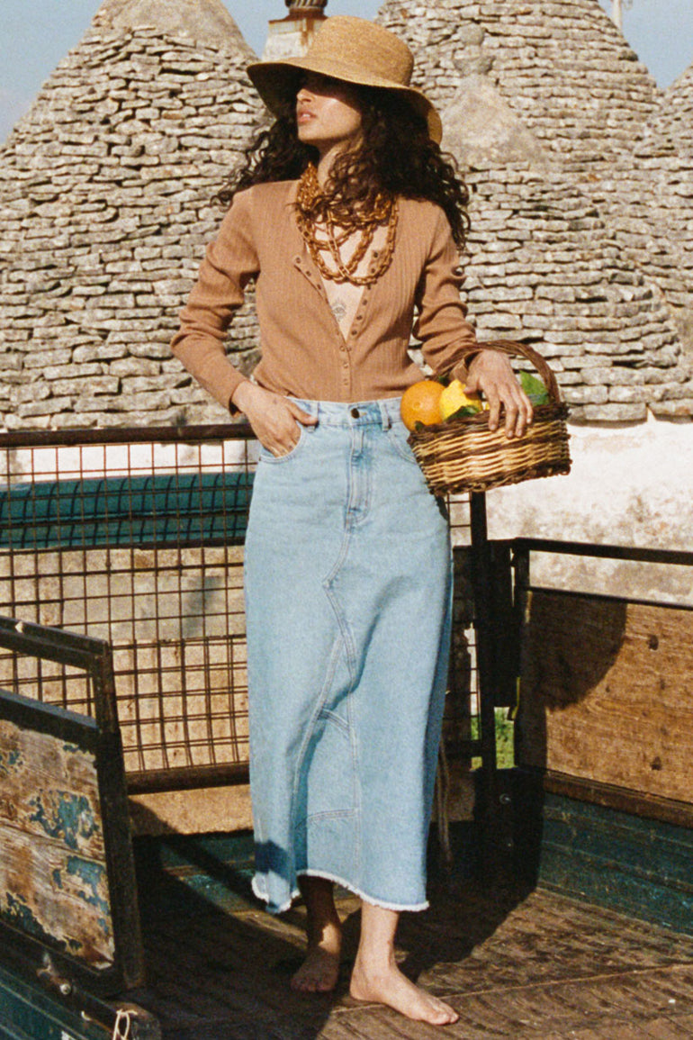 Spell Eve Denim Skirt Sun Washed Blue