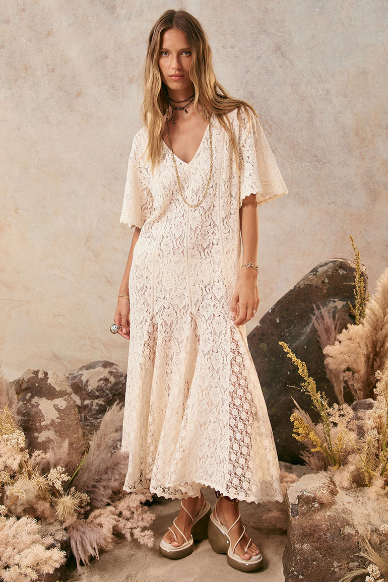 Spell Lux Lisbon Lace Handkerchief Dress - Vintage Cream