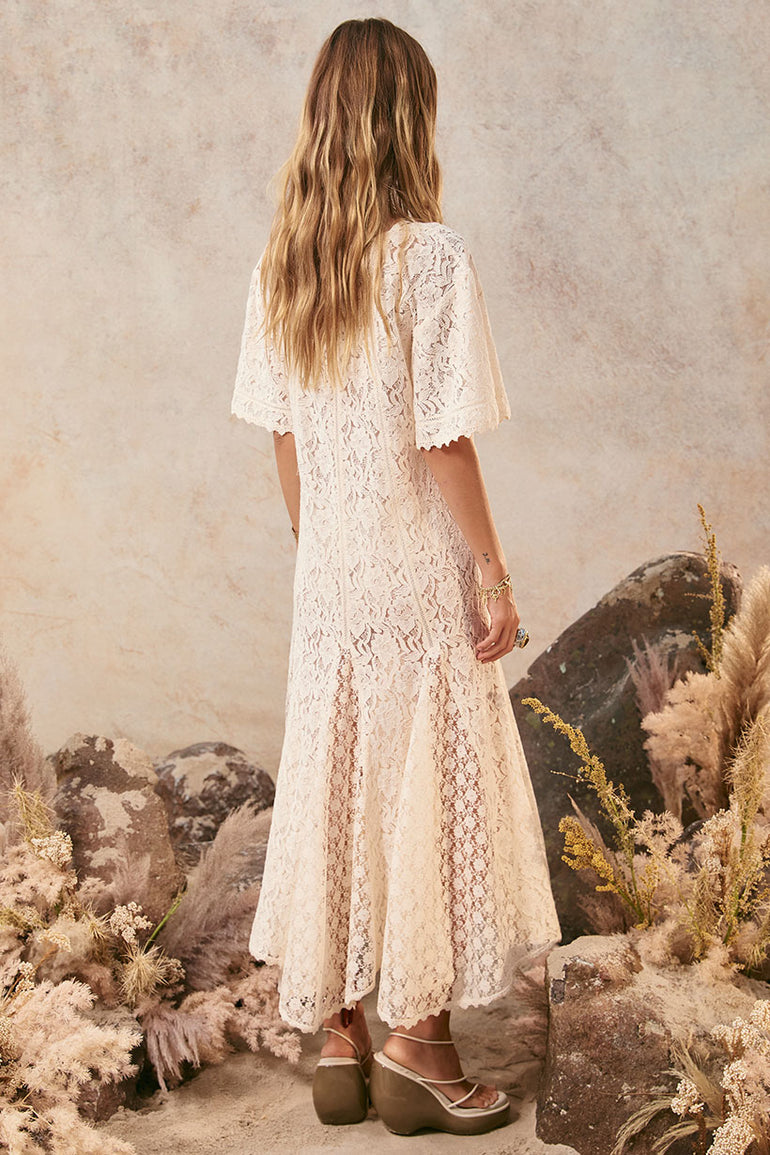 Spell Lux Lisbon Lace Handkerchief Dress - Vintage Cream