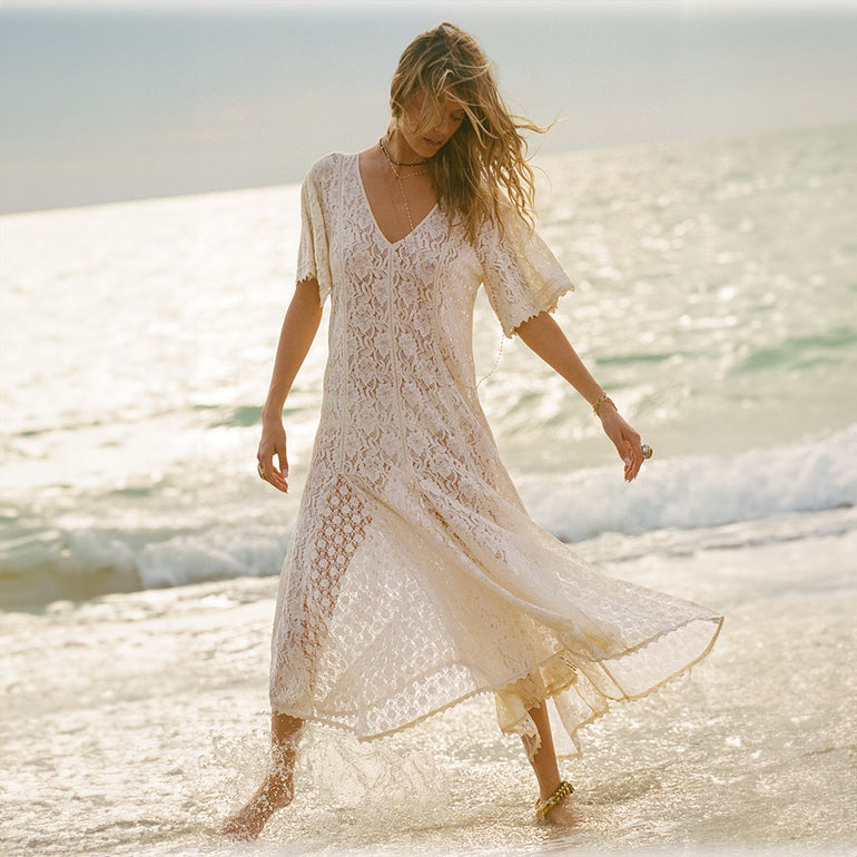 Spell Lux Lisbon Lace Handkerchief Dress - Vintage Cream