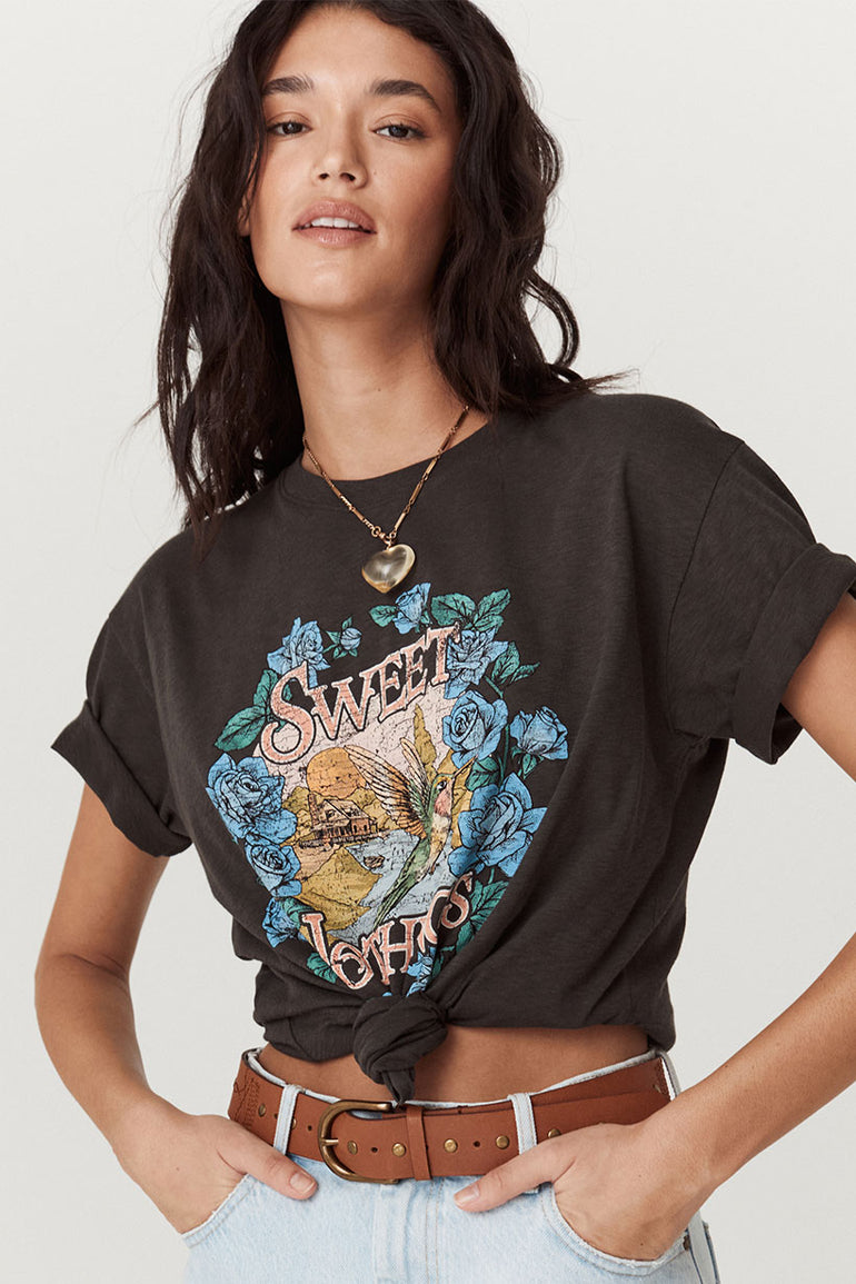 Spell Sweet Nothings Biker Tee Charcoal