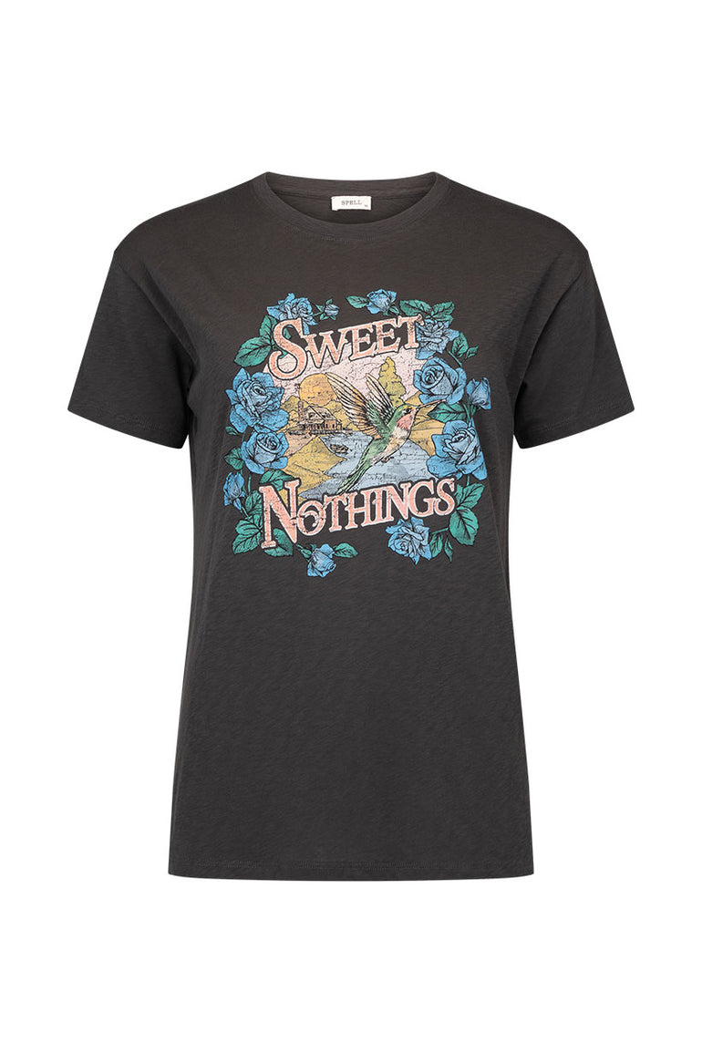 Spell Sweet Nothings Biker Tee Charcoal