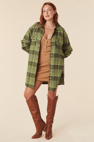 Spell Wyatt Flannel Shirt Dress Khaki