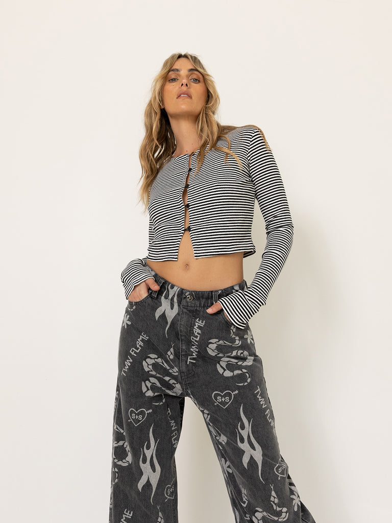 Summi Summi Button Up LS Top French Stripe