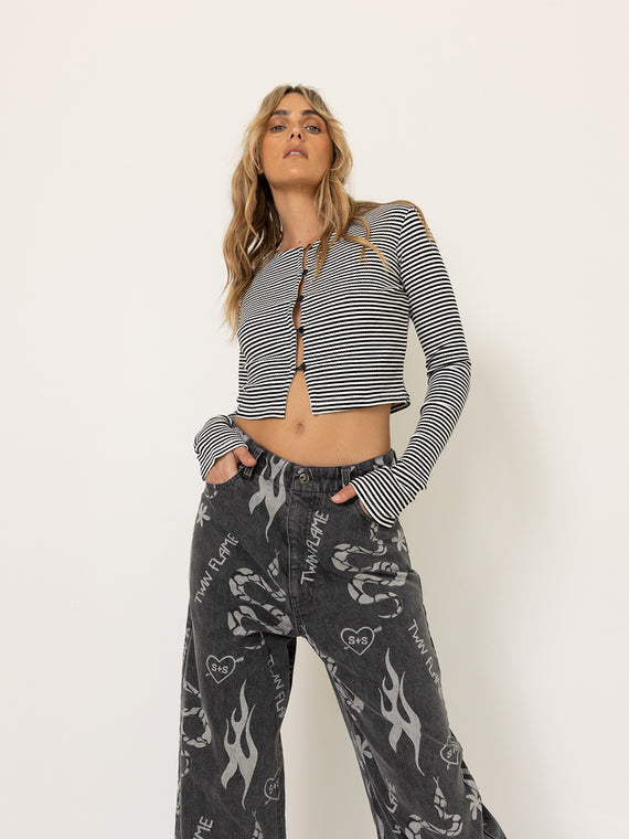 Summi Summi Button Up LS Top French Stripe