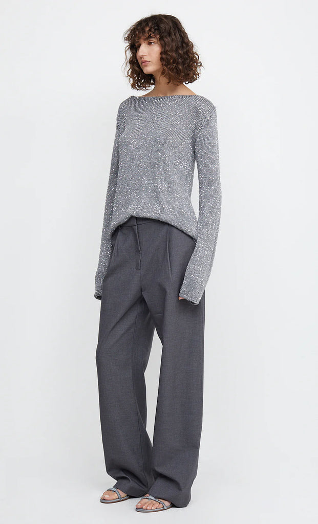 Bec & Bridge Sadie Sequin LS Knit Top Charcoal