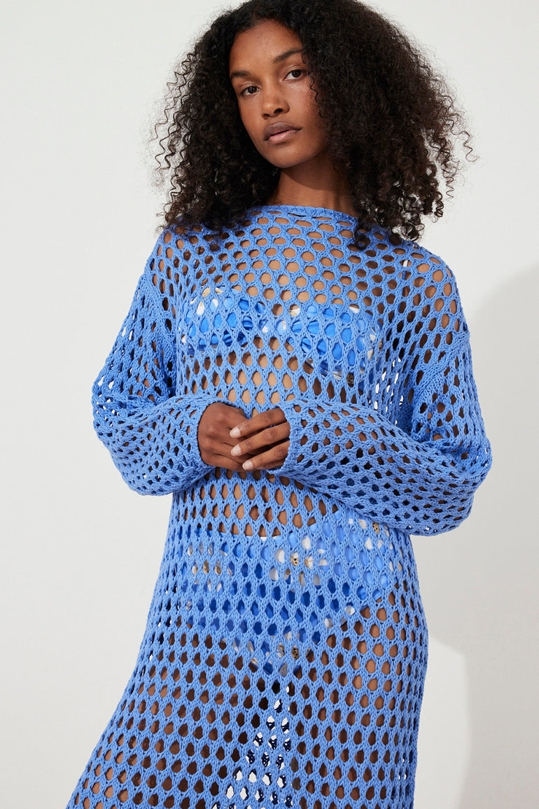 Zulu & Zephyr Crochet Knit Dress Sky