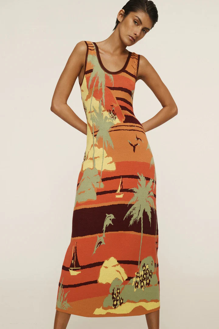 Alemais Palm Island Knit Midi Dress