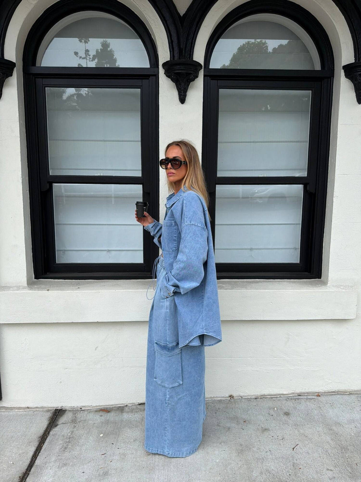 La Bohème Girls Ezra Wide Leg Pant in Denim Blue – full-length front view
