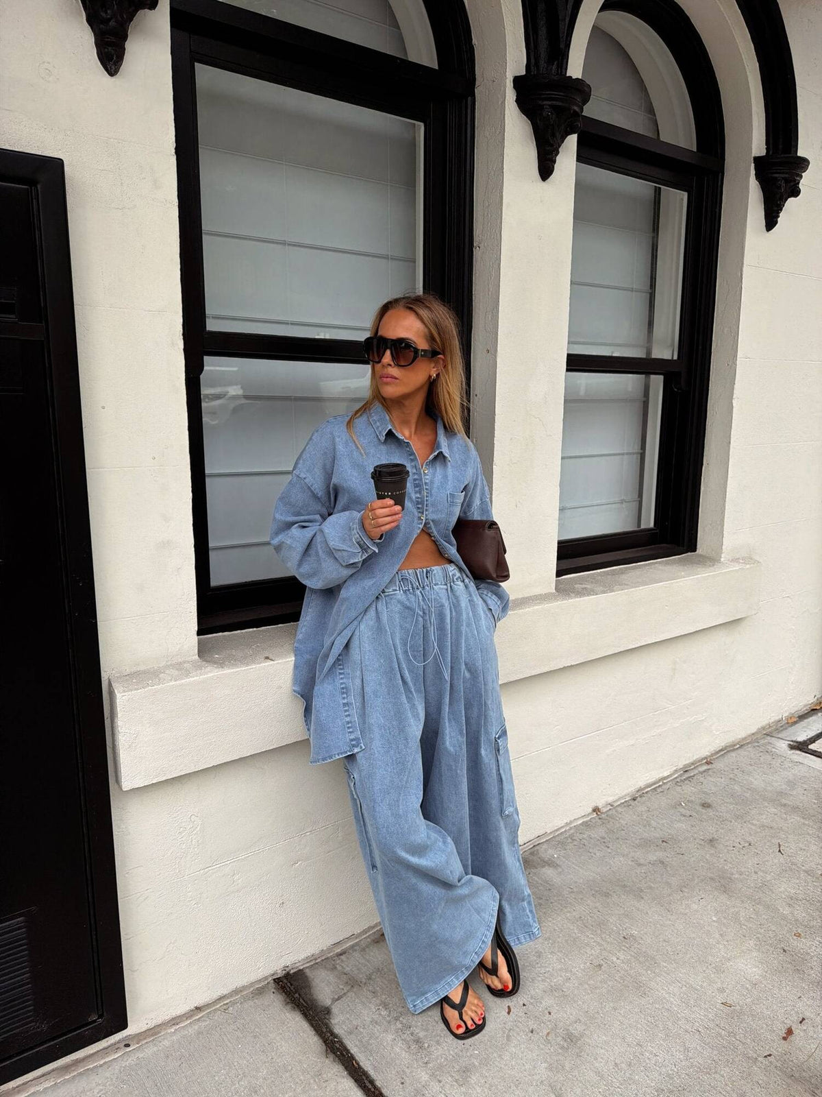 La Bohème Girls Ezra Wide Leg Pant in Denim Blue – worn as a denim set with the Clyde shirt