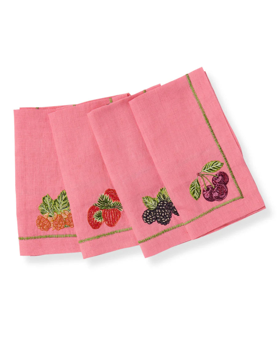 Kip&Co Berry Bliss Embroidered Linen 4P Napkin Set