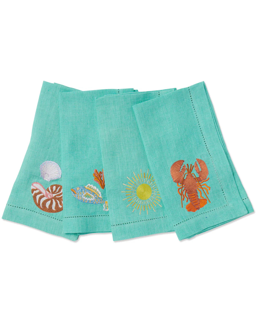 Kip&Co Capri Embroidered Linen 4P Napkin Set