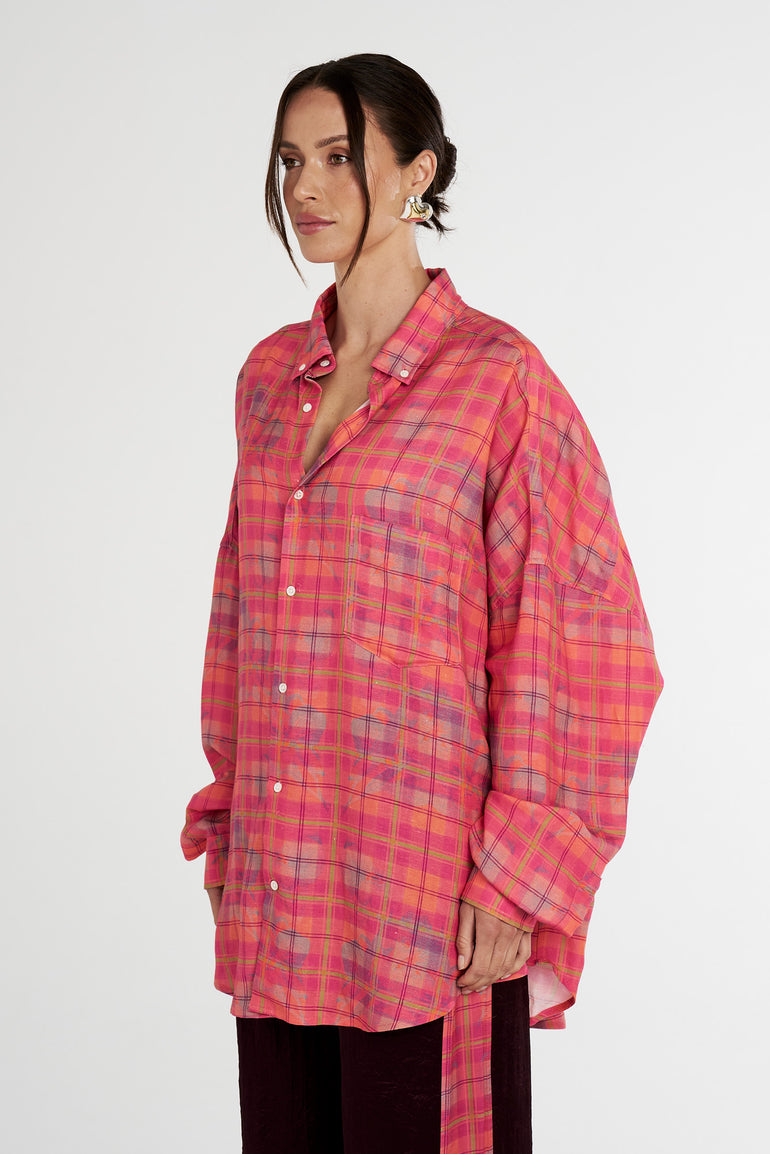 Summi Summi Neon Plaid LS Oversized Shirt