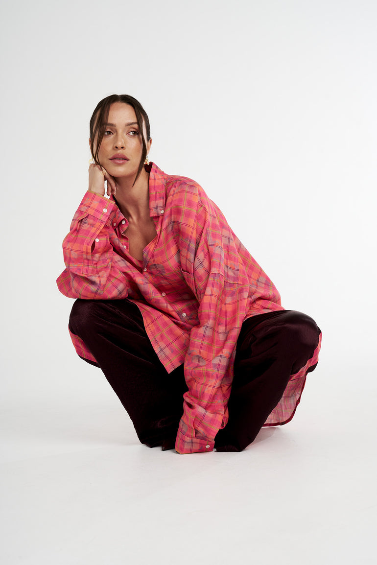 Summi Summi Neon Plaid LS Oversized Shirt