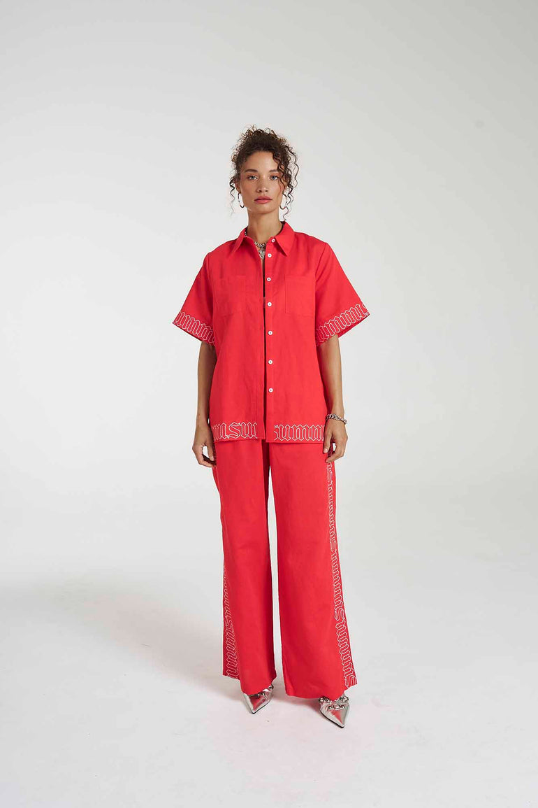 Summi Summi Sig Linen Shirt Scarlet