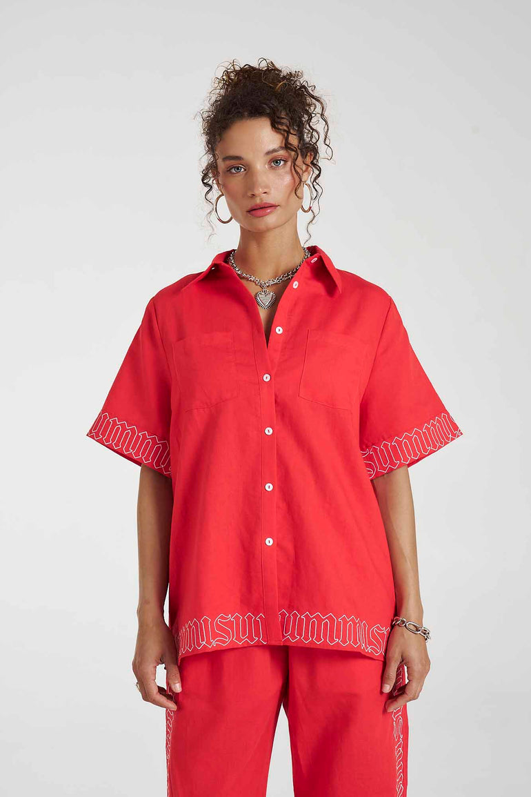 Summi Summi Sig Linen Shirt Scarlet