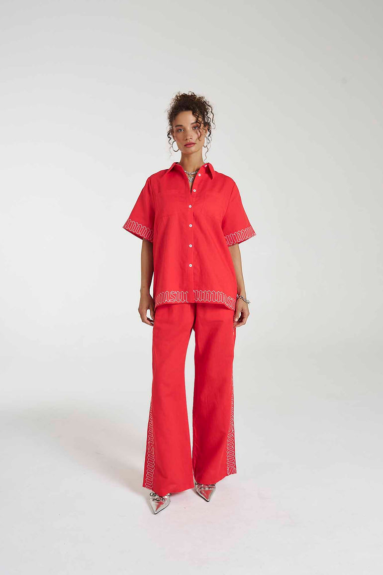 Summi Summi Sig Linen Shirt Scarlet