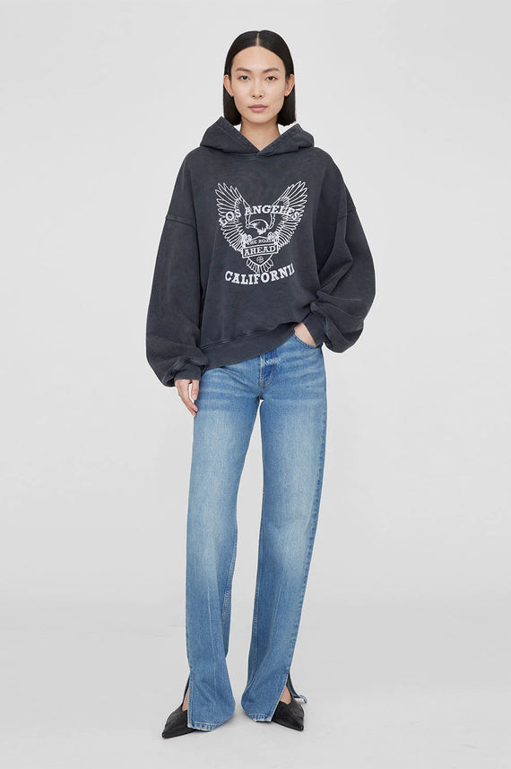 Anine Bing Alec Hoodie White Eagle Washed Black