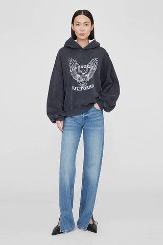 Anine Bing Alec Hoodie White Eagle Washed Black