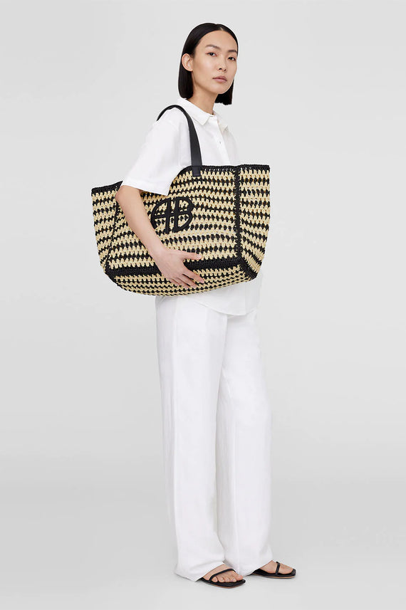 Anine Bing Large Rio Tote Black and Natural Stripe