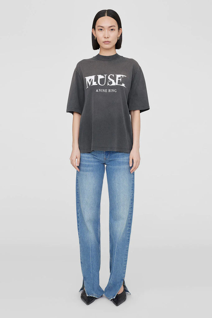 Anine Bing Wes Tee Painted Muse Washed Black