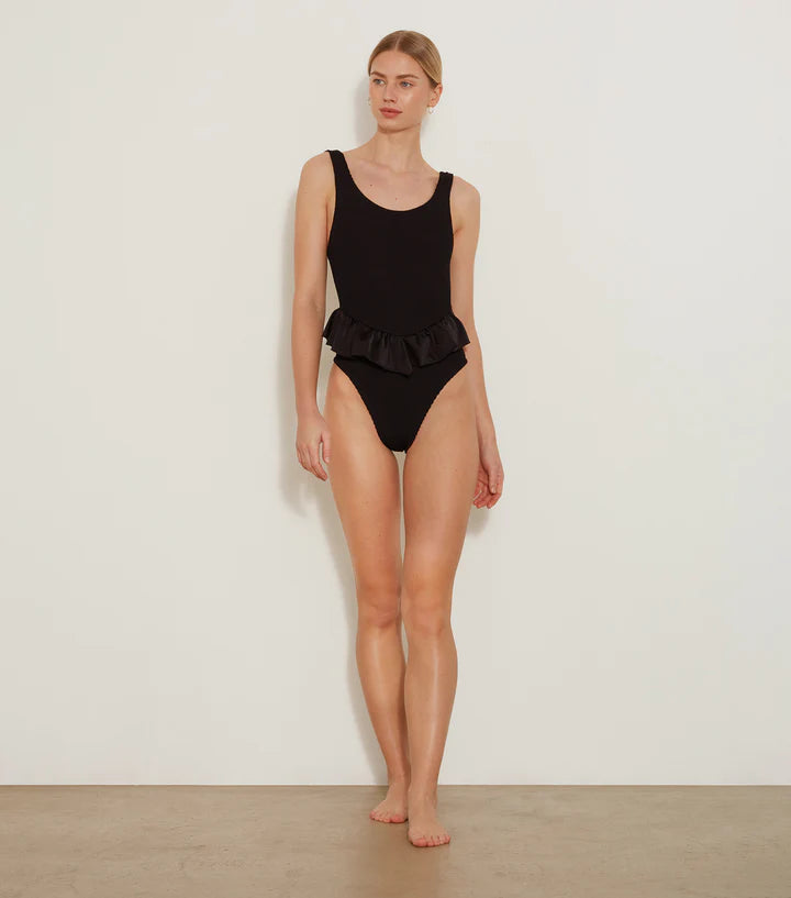 Hunza G Denise Frill Swim Crinkle Black