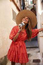 La Bohème Girls Miki Mini Dress Chilli Broderie Anglaise