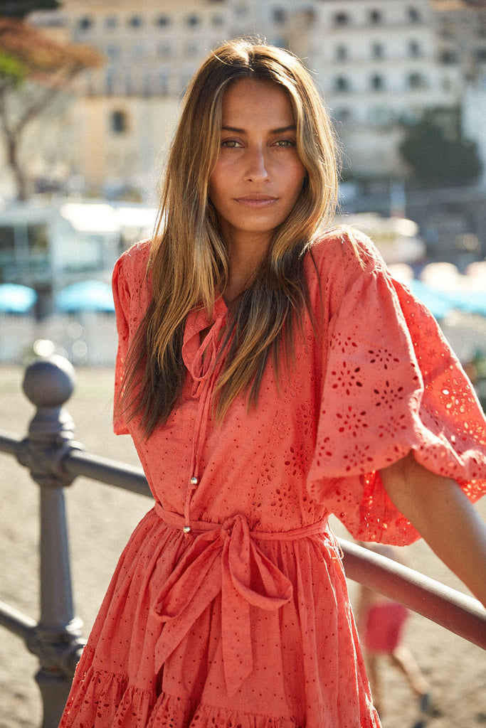 La Bohème Girls Miki Mini Dress Chilli Broderie Anglaise