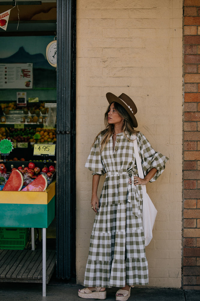 La Bohème Girls Frida Maxi Dress Moss Gingham