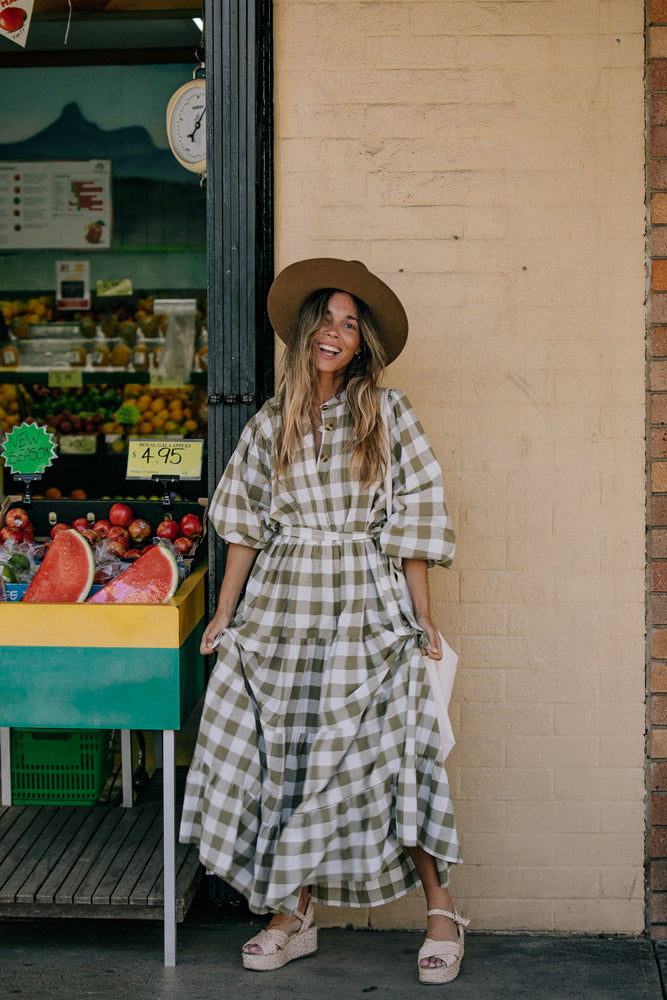 La Bohème Girls Frida Maxi Dress Moss Gingham