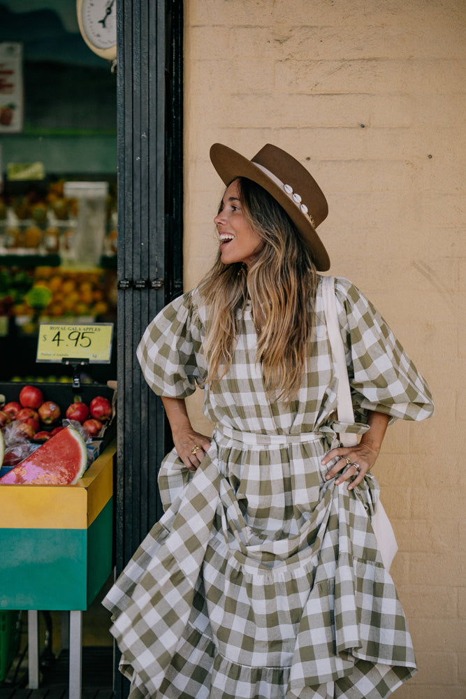 La Bohème Girls Frida Maxi Dress Moss Gingham