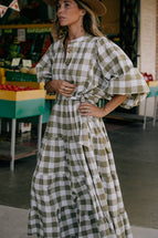 La Bohème Girls Frida Maxi Dress Moss Gingham